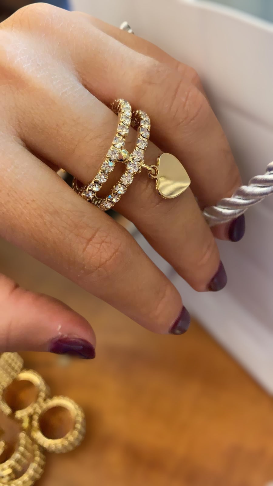 Anello Doppia Veretta Con Ciondolo Cuore